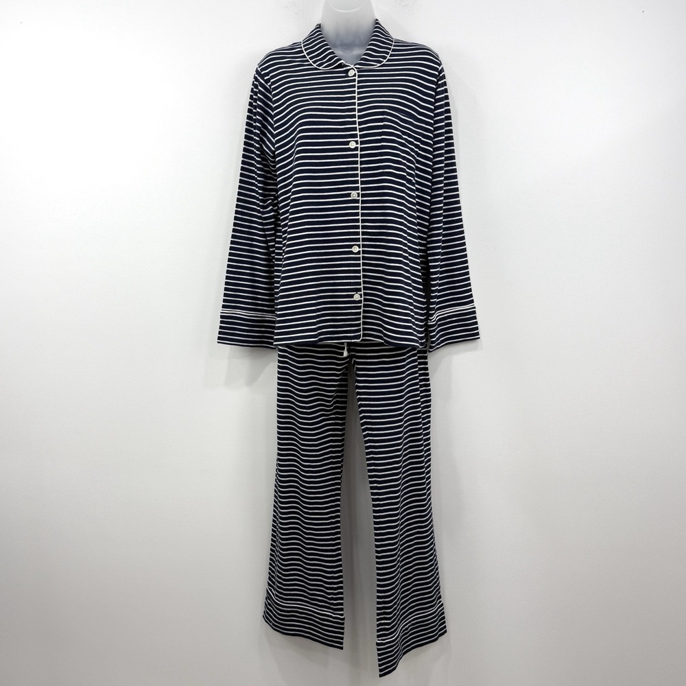 J.Crew Pajama Set M Navy Stripe NWT Long Sleeve Cotton Knit Sleepwear Nautical